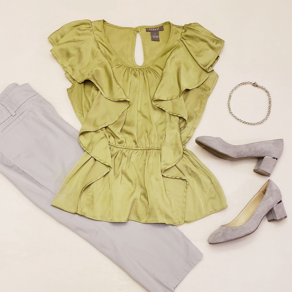 Green ruffle tank